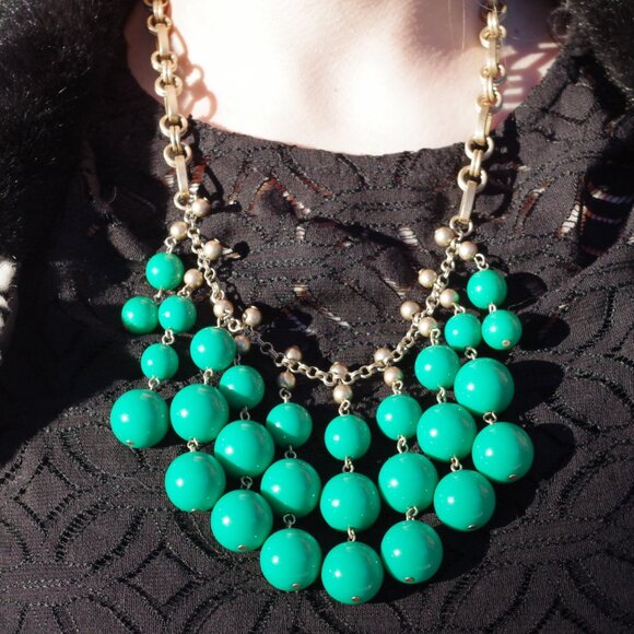 Vintage Gold Plated Lucite Beaded Statement  Necklace By Stella & Dot - Picture 3 of 4